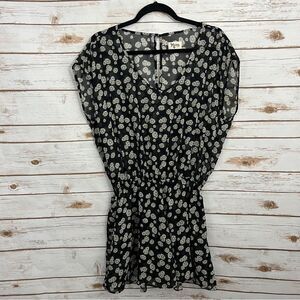 Show Me Your Mumu Black Daisy Floral Printed Sheer Short Sleeve Romper